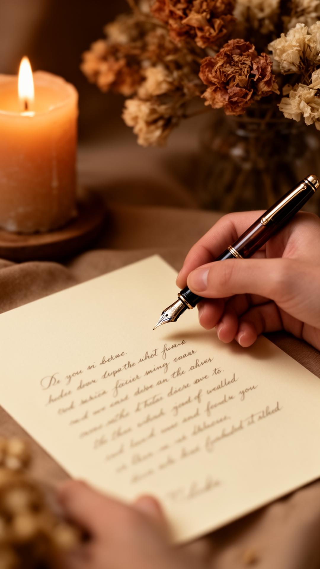 Hands writing a letter in warm light